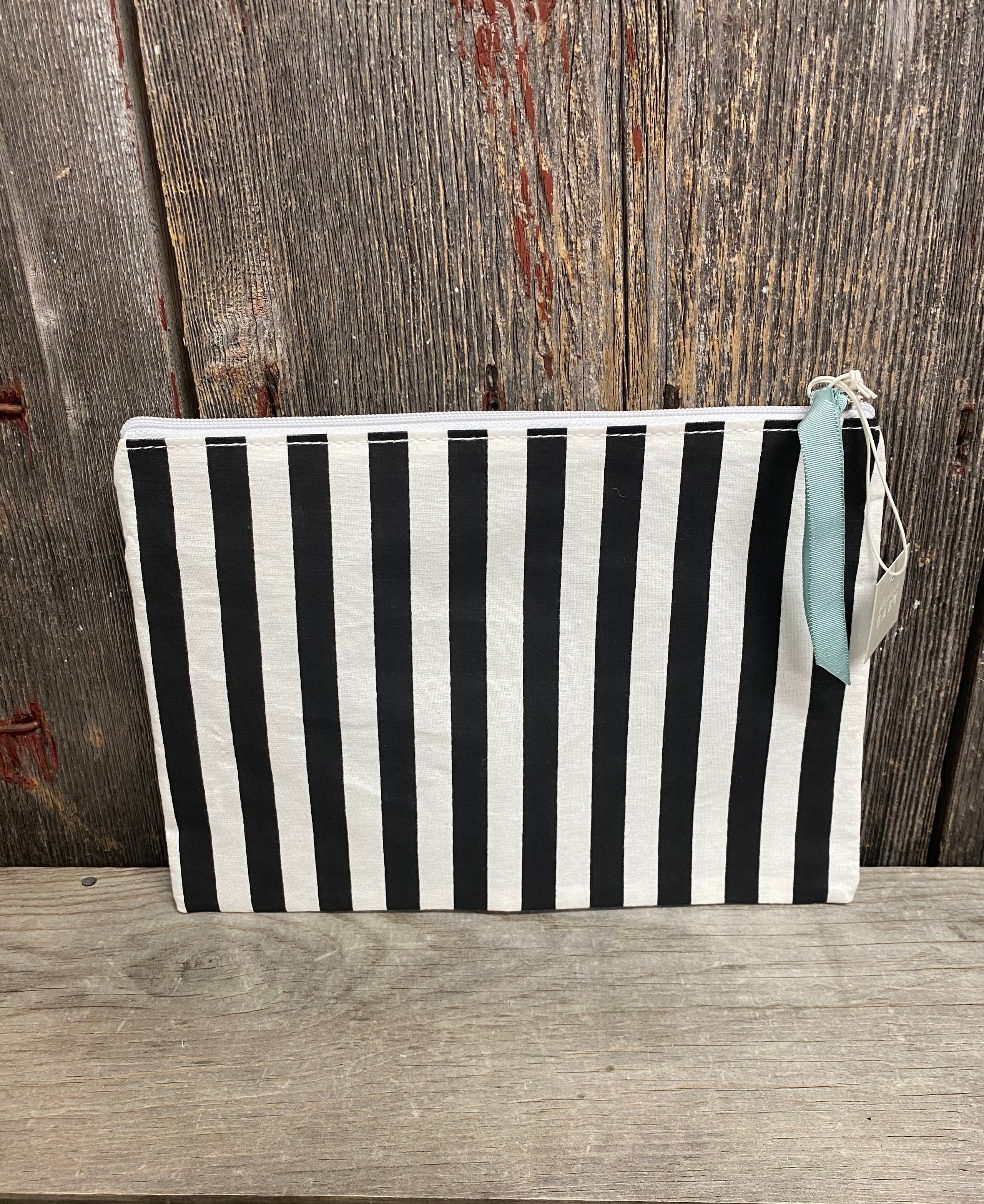 Black & White Striped Canvas Zipper Pouch